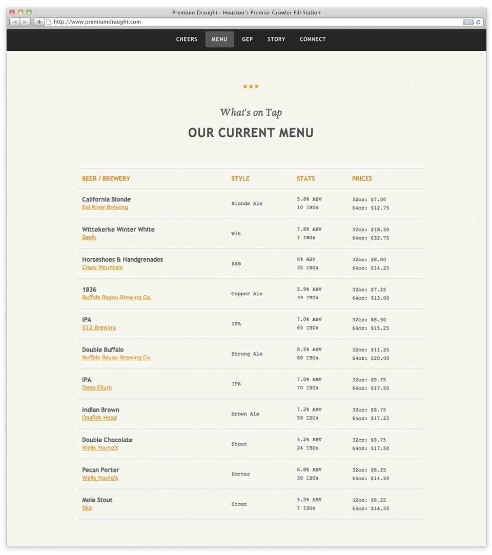 Premium Draught website design sample